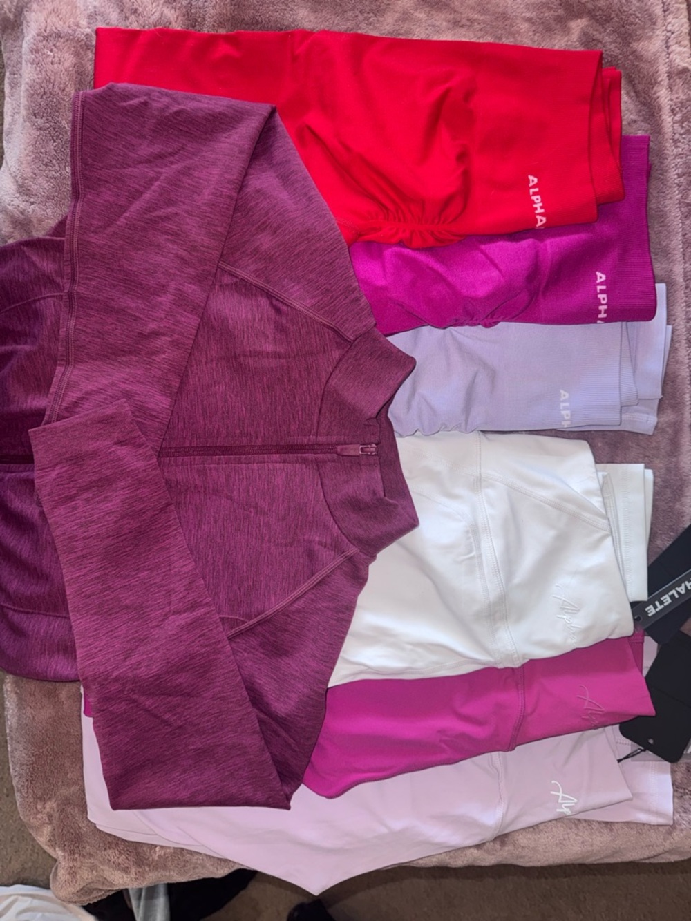 Alphalete Assorted Leggings & Top Set in Red, Magenta, Purple, Lavender, White